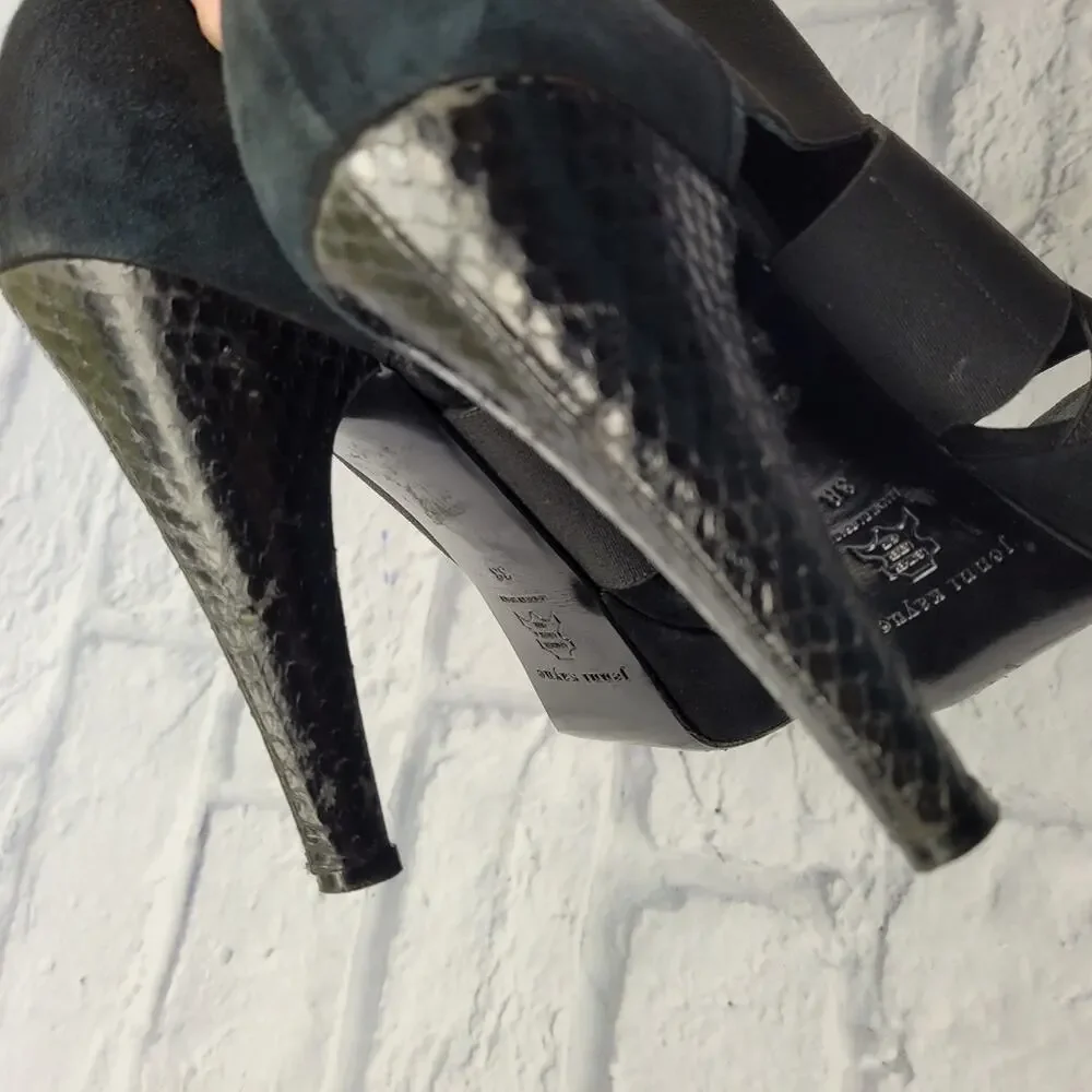Jenni Kayne Black Suede Platform Heels with Snakeskin Accent size 8